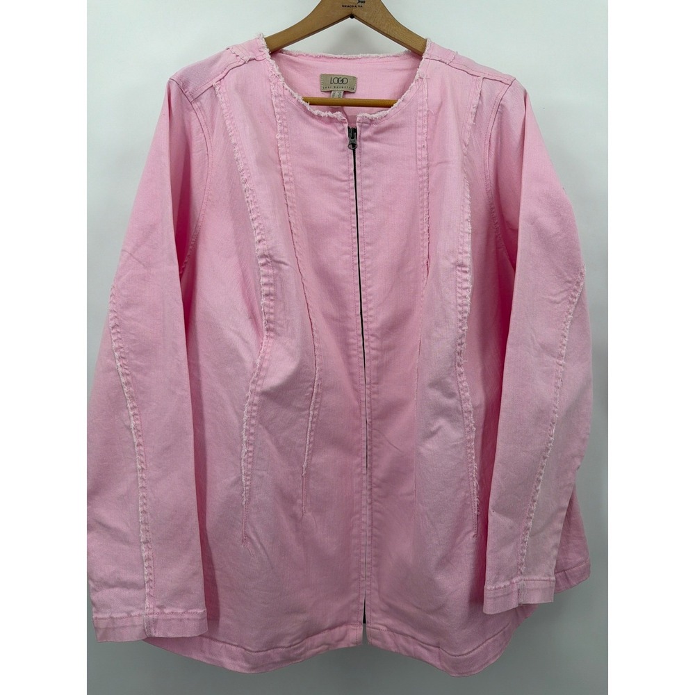 Logo Lori Goldstein Pink Raw Edge Zip Front Denim Jacket Womens 32W Boho Spring